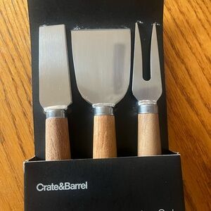 Crate&Barrel Silver Cheese Knife Trio with Wooden Handles
